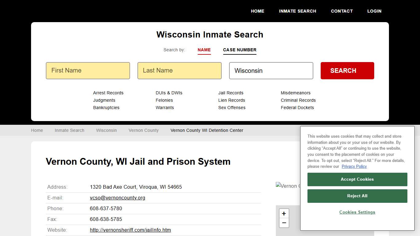 Vernon County WI Detention Center Inmate Records Search, Wisconsin - StateCourts